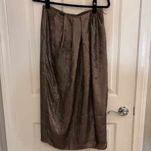 Miou muse Taupe Shimmer Maxi Skirt — Sleek Draped Design